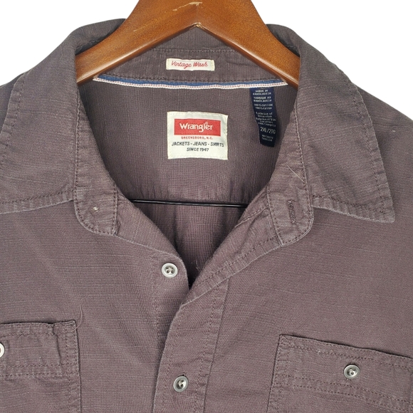 Wrangler Gray Vintage Wash Button Down Long Sleeve Casual Shirt Size 2XL Cotton - Picture 4 of 8